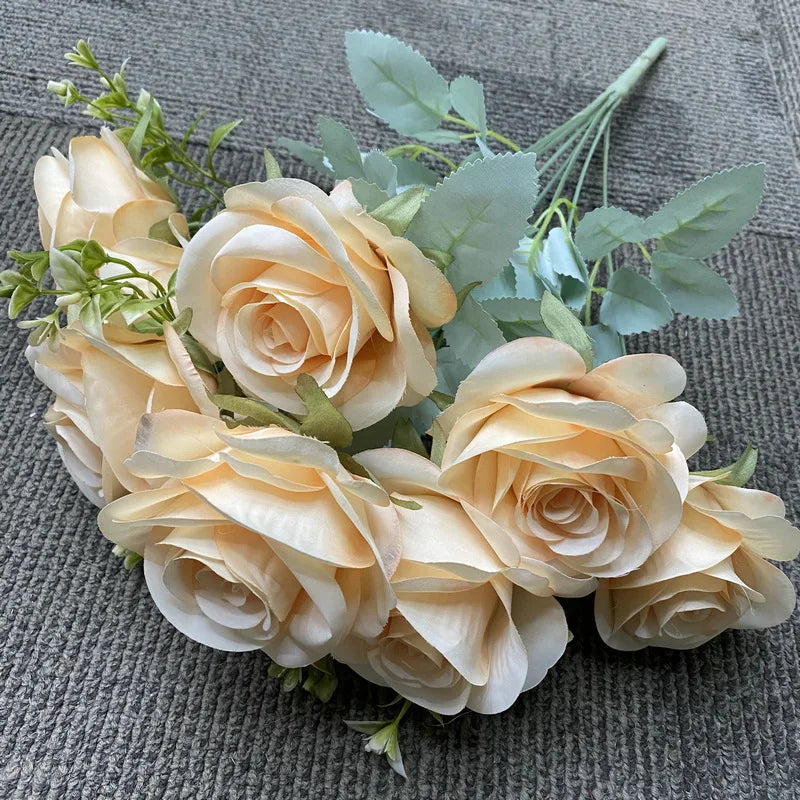 Bouquet of artificial silk rose wines elegant floral decoration - Champagne