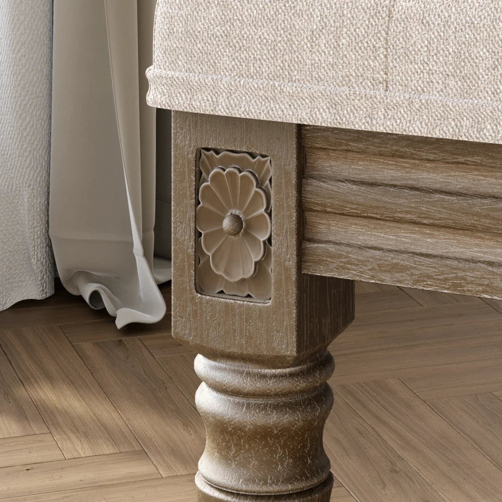 Beige Upholstered Bench Entryway Bedroom Dining Bench Wood Vanity Piano Shoe Bench,Ottoman Bench for Living Room Kitchen Hallway - view 6