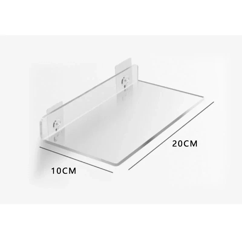 Acrylic Floating Wall Shelf Organizer for Living Room Decor - L 20x10cm / Sticker Install