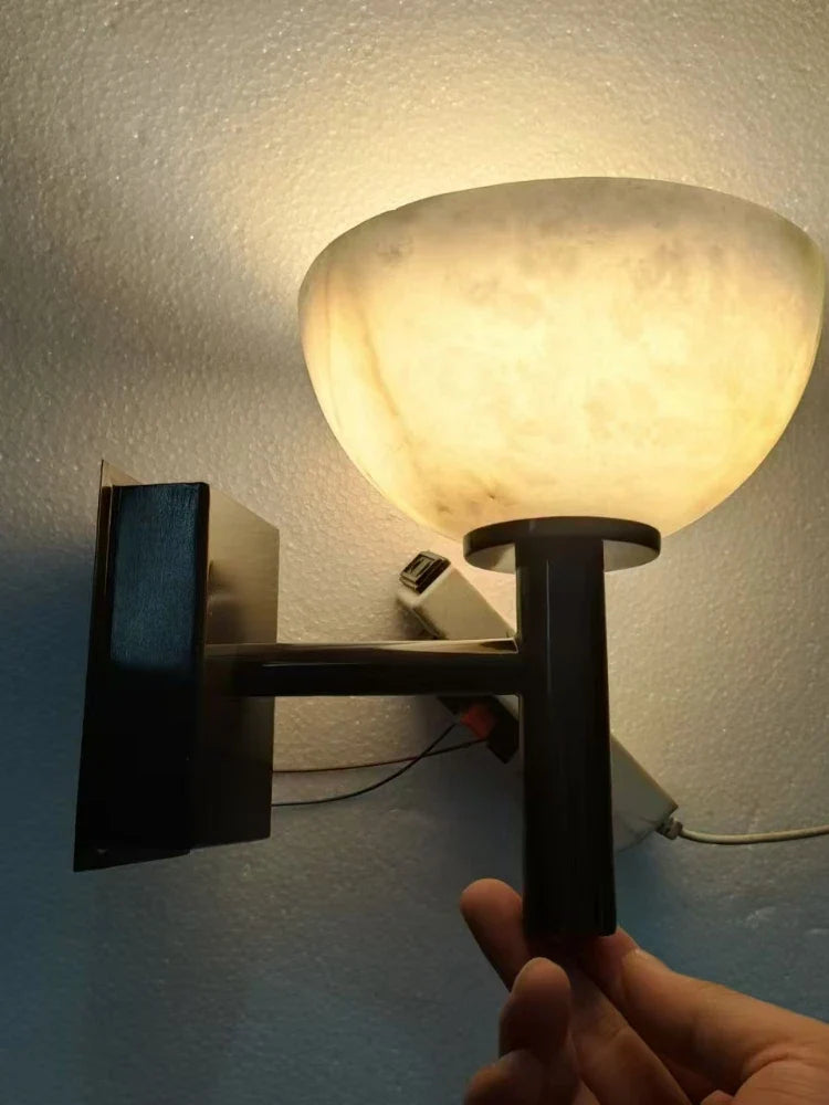 Circular wall sconce in marble and copper modern antique style - view 6