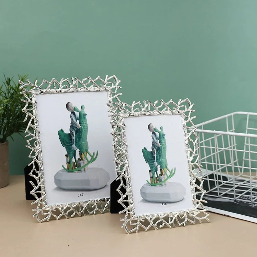 Golden Silver Art Photo Frame,Desktop Photo Display Ornaments,Bedroom Portrait decor,Exquisite Creative Branch,Metal Photo Frame - view 4