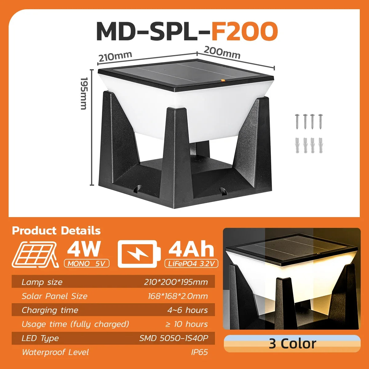 Waterproof solar floor lamp for outdoor lighting garden and driveway - 20CM 20CM