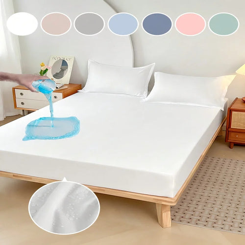 1PC Plain Color Waterproof Mattress Cover,Polyester Material, Thin Breathable,Bedroom，Four Seasons Apply