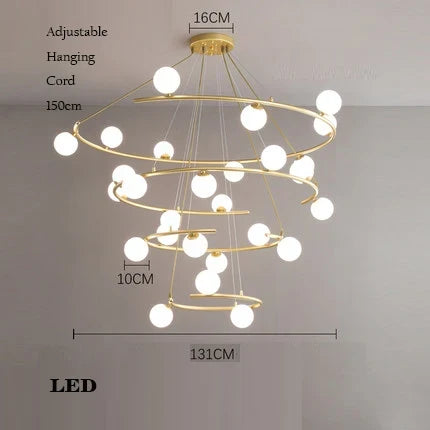 Creative chandelier in iron and trendy glass for interior decoration - White Light / 27 Balls Gold