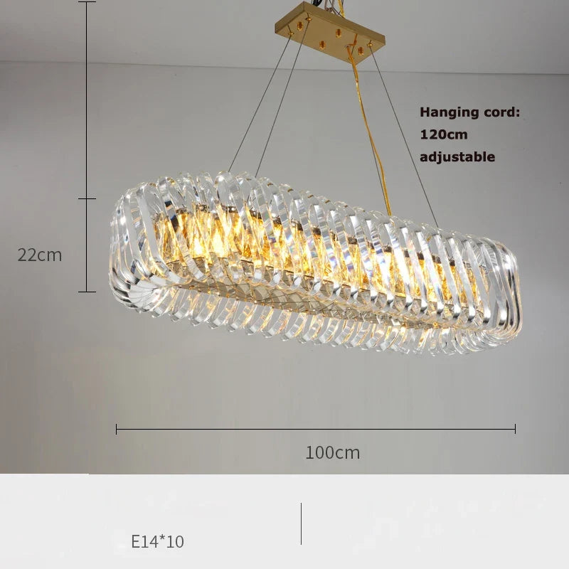 Modern round ceiling lamp in gold led crystal - 100cm oval / Warm light / Silver frame