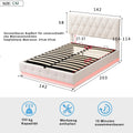 White Upholstered Bed, 140x200cm Double Bed, with Slatted Frame Artificial Leather Cover LED Lighting Hydraulically Liftable Bed - WHITE / Double