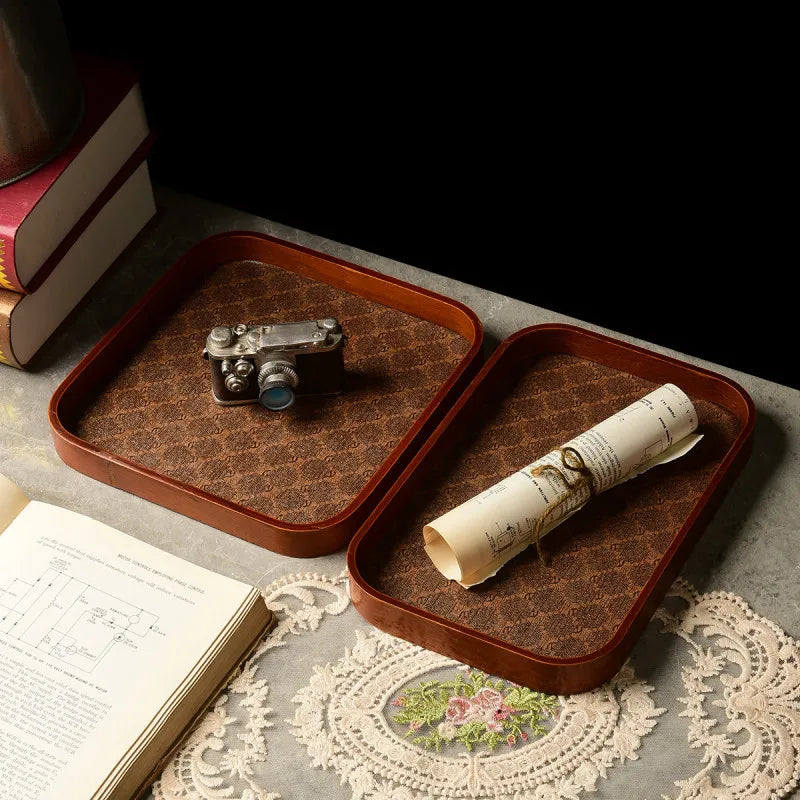 Luxury leather tea plate for decorative storage and jewelry