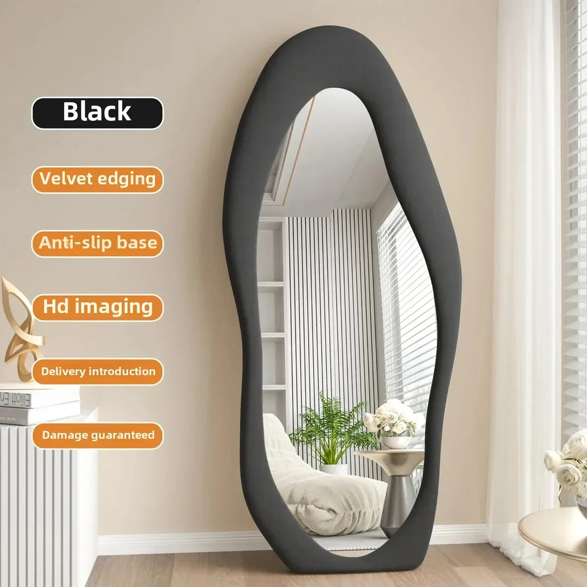 Corrugated mirror integral Nordic design for interior decoration - Black / 177x75cm