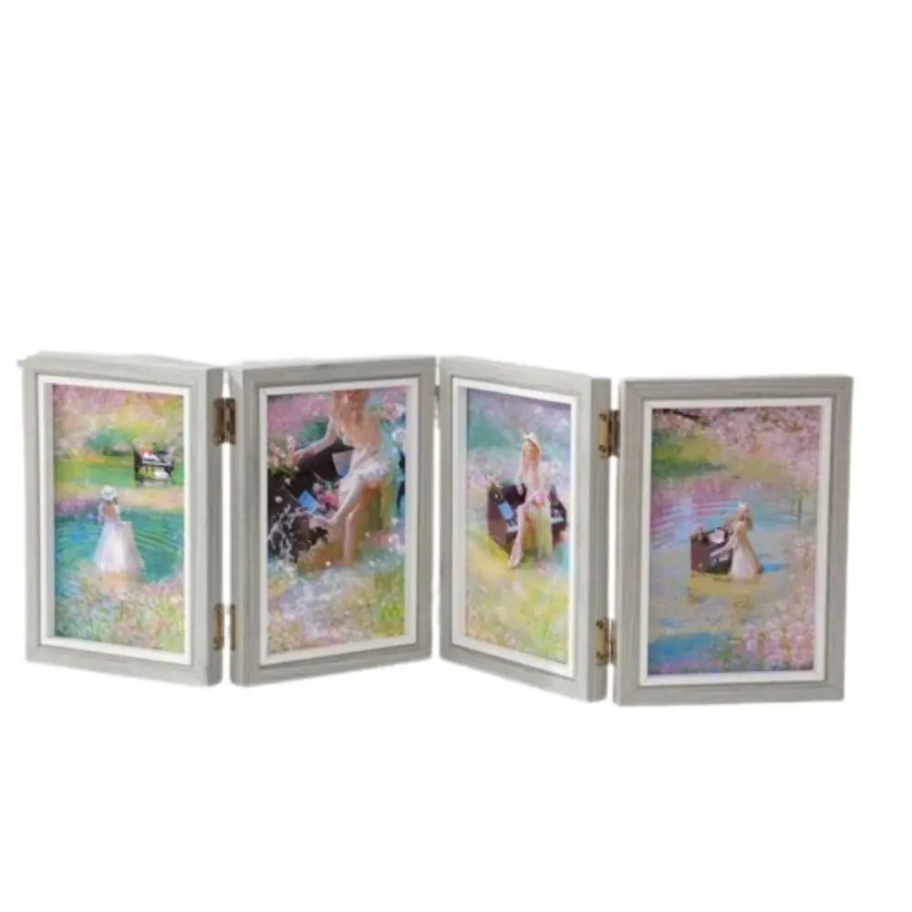 Foldable wooden photo frame for office album - Gray 6 Inches 4Linked