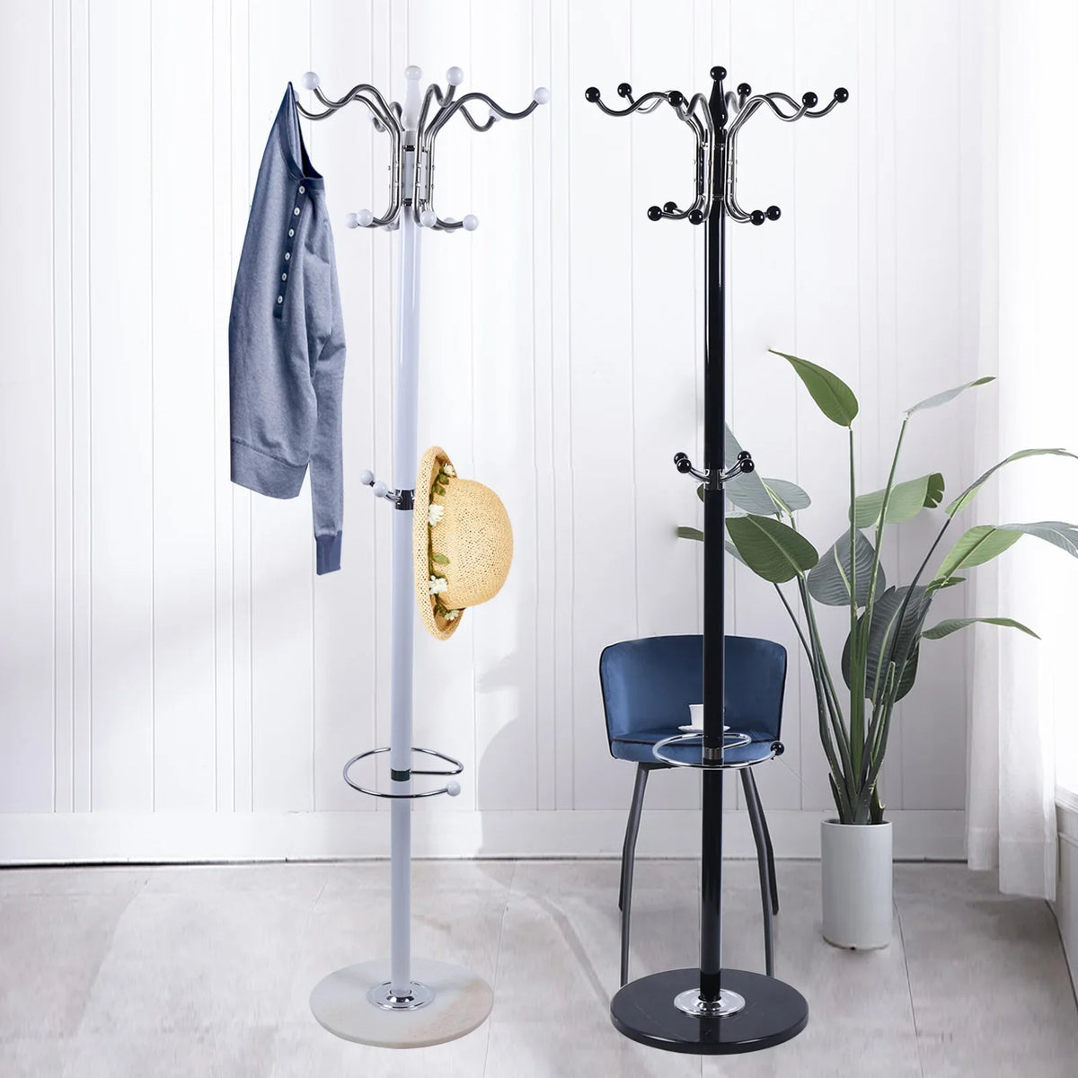 Metal coat holder with 16 hooks for clothing and accessories