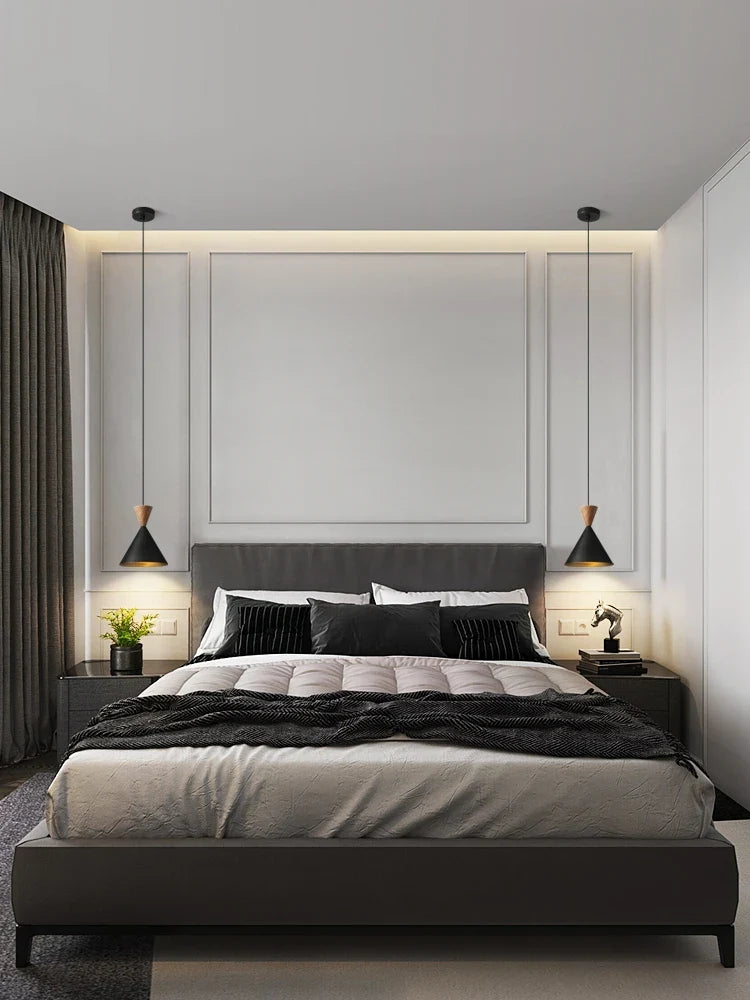 Modern and Minimalist Master Bedroom Bedside Pendant Light, Personalized and Luxurious All Copper Walnut Bar Hanging Line Light - view 3