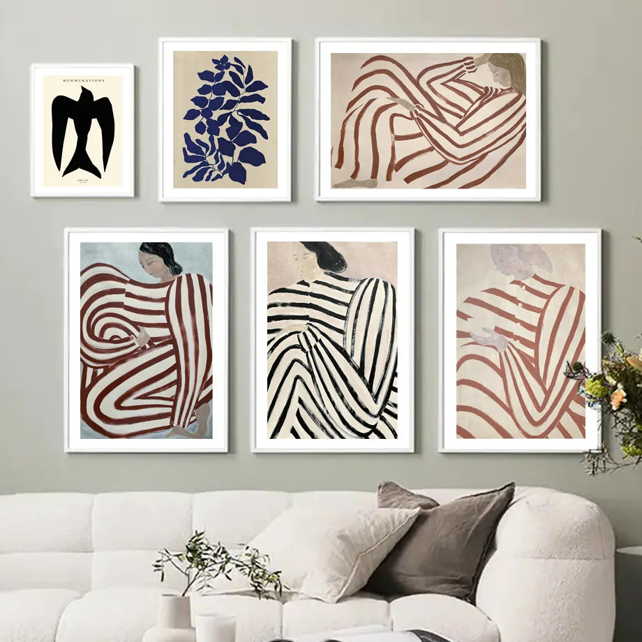 Pajamas striped woman geometry sheet retro art decorative canvas - view 2