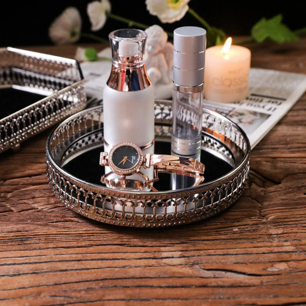 Metal storage tray decorative mirror for cosmetics and dishes - view 3