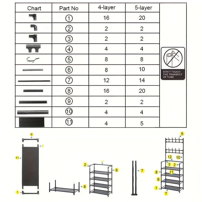 1 Piece 4/5 Ply 23" Carbon Steel, Multipurpose Clothes and Shoe Rack, Black/White, Self Assembly Required - view 2
