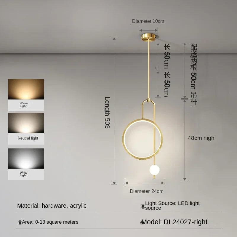 Modern pendant light with golden ring and Nordic minimalist lighting - Gold Right / Tricolor Light