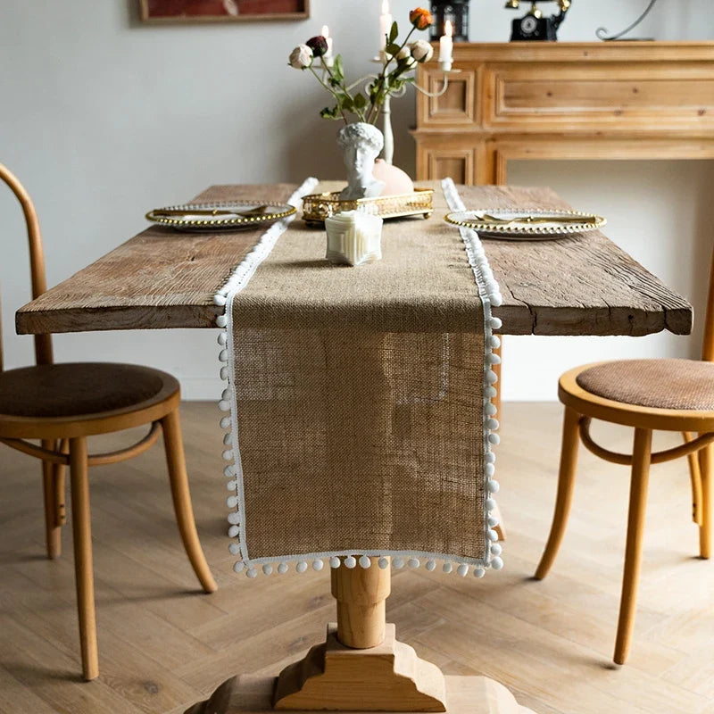 Table runner canvas jute beige champetre pom-poms - view 5