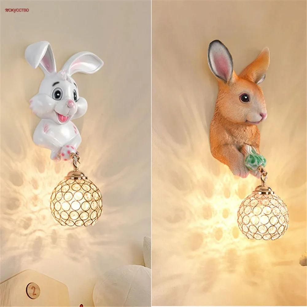 Rabbit wall sconce in creative pastoral resin for home decoration