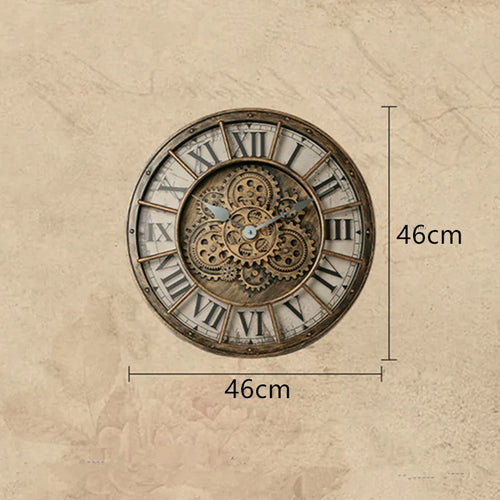3D vintage wall clock, gear rotating wall clock, circular industrial style design, silent, living room decoration - view 2