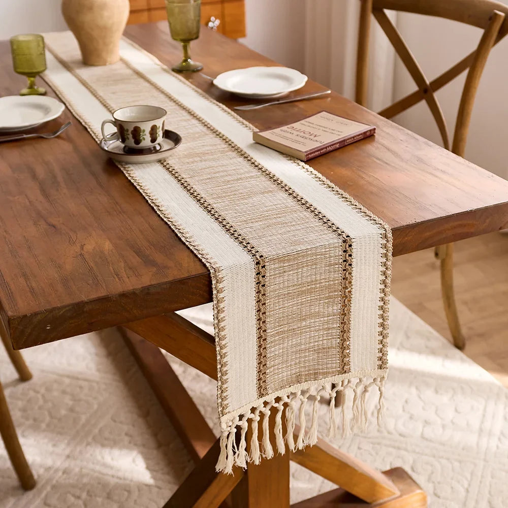 Table runner macrame khaki macrame pommon - view 4