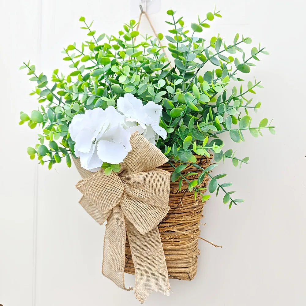 Spring crown in eucalyptus and decorative white flowers - view 4