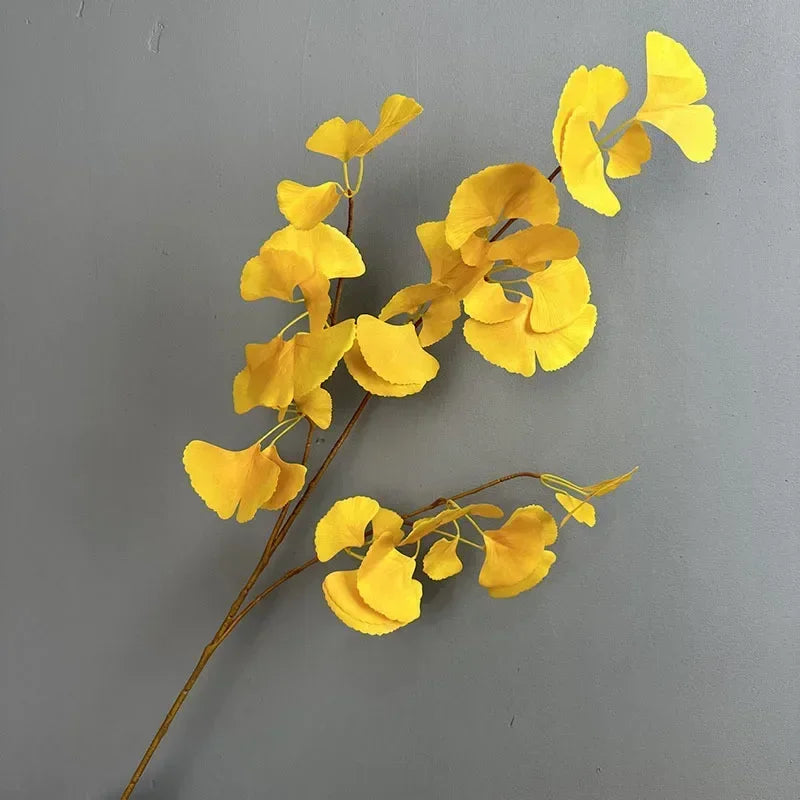 Artificial ginkgo decorative plant with three forks for outdoors - Yellow / 6 Pieces