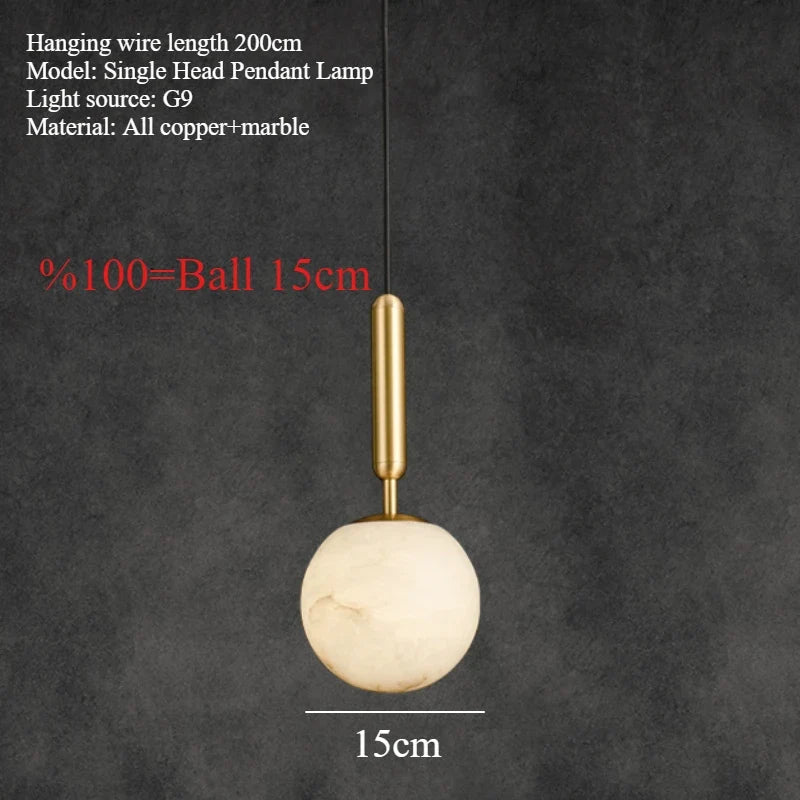 All-in-minimalist and creative marble round copper chandelier - A1-D 15 cm / Cool White