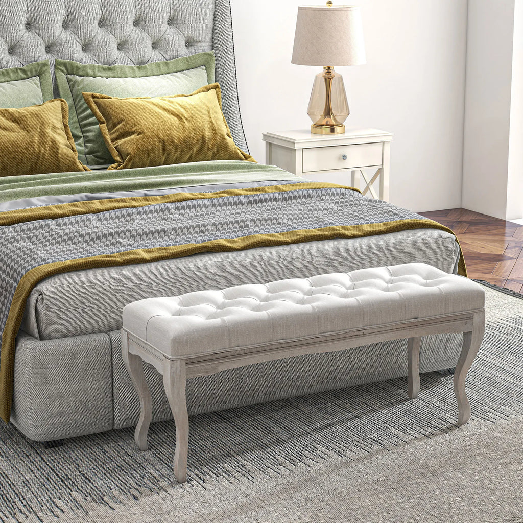 Padded stool for bed foot with wooden feet - view 3