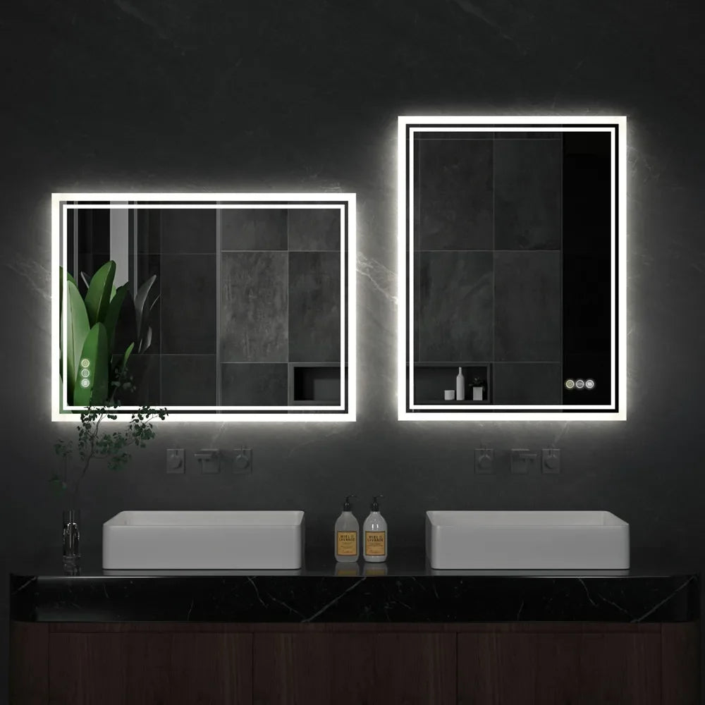 Mirror backlit with variable anti-fog intensity without frame