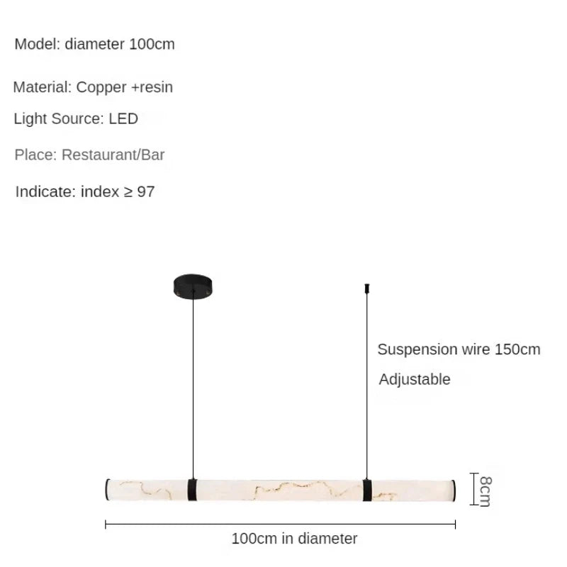 Modern Minimalist All Copper Light Luxury Resin Dining Table Island, High-end Long Strip Straight Line Lighting Decorative Lamp - black-100cm / 3 changeable / Imitation of marble