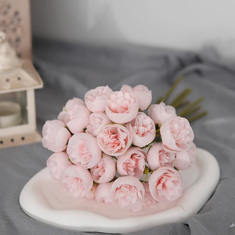 Bouquet of 27 artificial rose wines and peonies in decorative silk - Pink