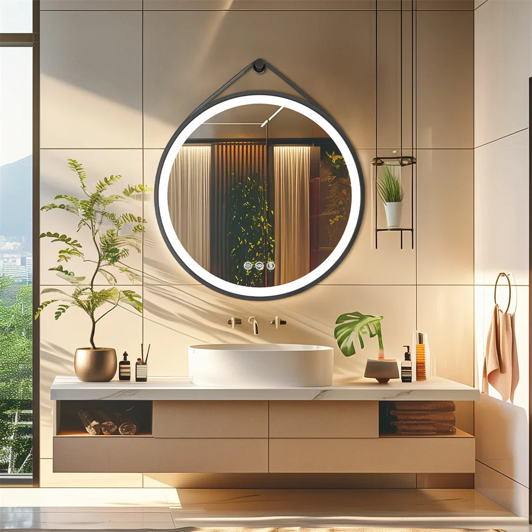 Round mirror with touch sensor and led lights - view 5