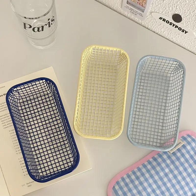 Metal storage basket for desktop and makeup