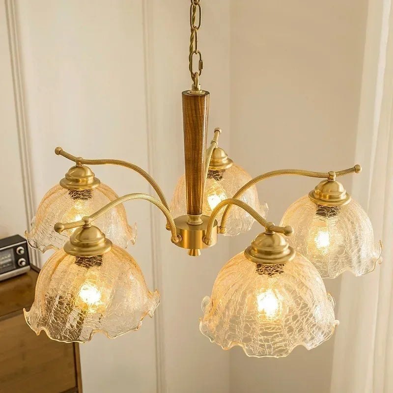 Retro Nordic hanging chandelier with a shade in pleated fabric decorative lamp
