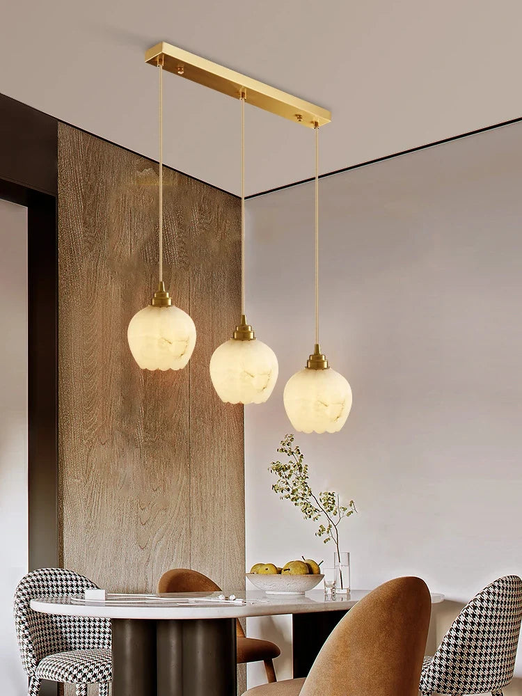 Nordic pendant light in marble and modern minimalist copper design - view 4