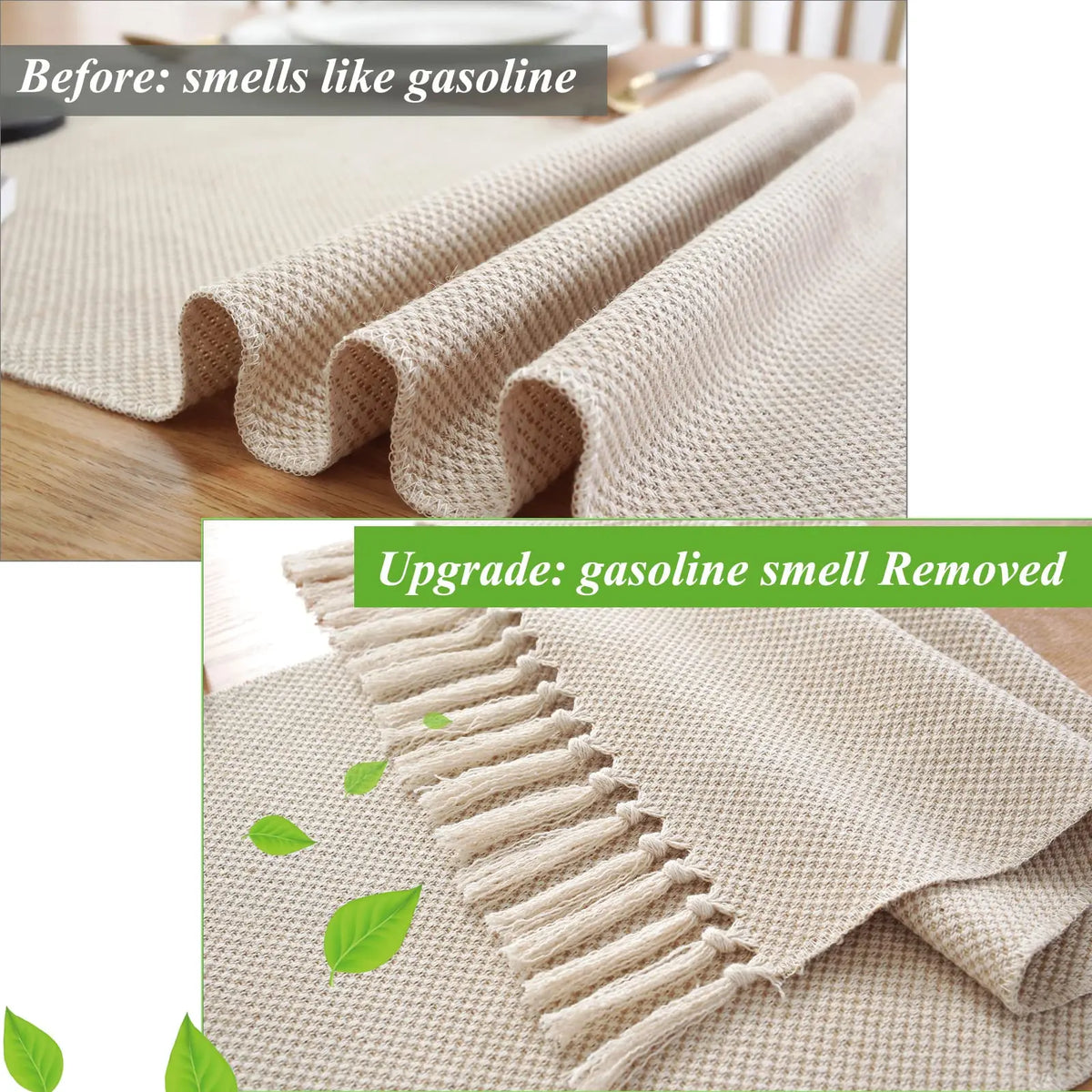Table runner in beige embroidered linen - view 4
