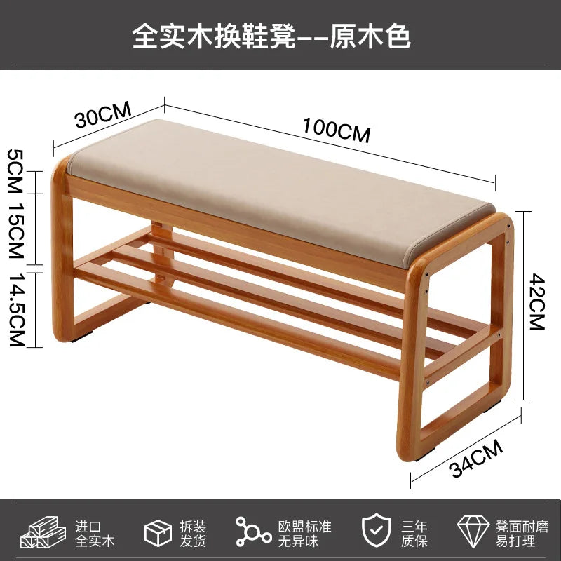 Solid wood shoe bench for practical storage - F100cm