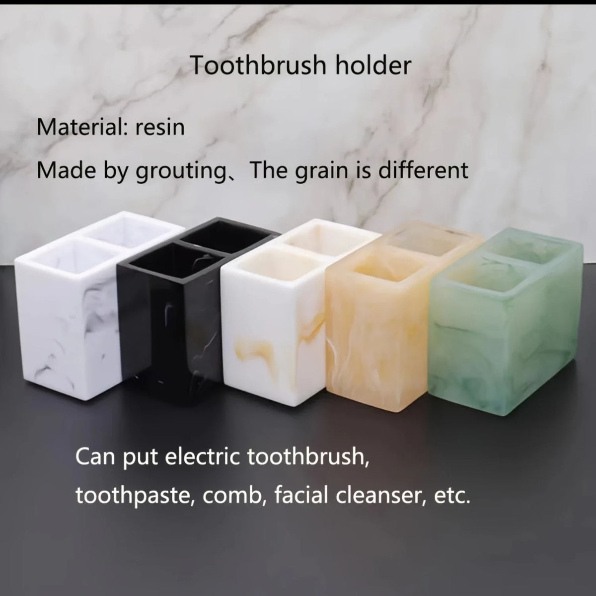 1pc Marble Effect Resin Toothbrush Holder, Luxury Nordic Style Toothbrush Stand, Multi-Compartment Bathroom Organizer, Elegant