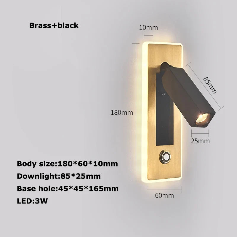 Brass and Black LED Wall Sconce with USB Port and Switch - Neutral light / Brass black a
