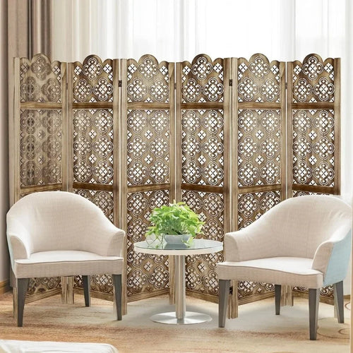 6-Panel Hand-Carved Vintage Folding Privacy Screen - view 2