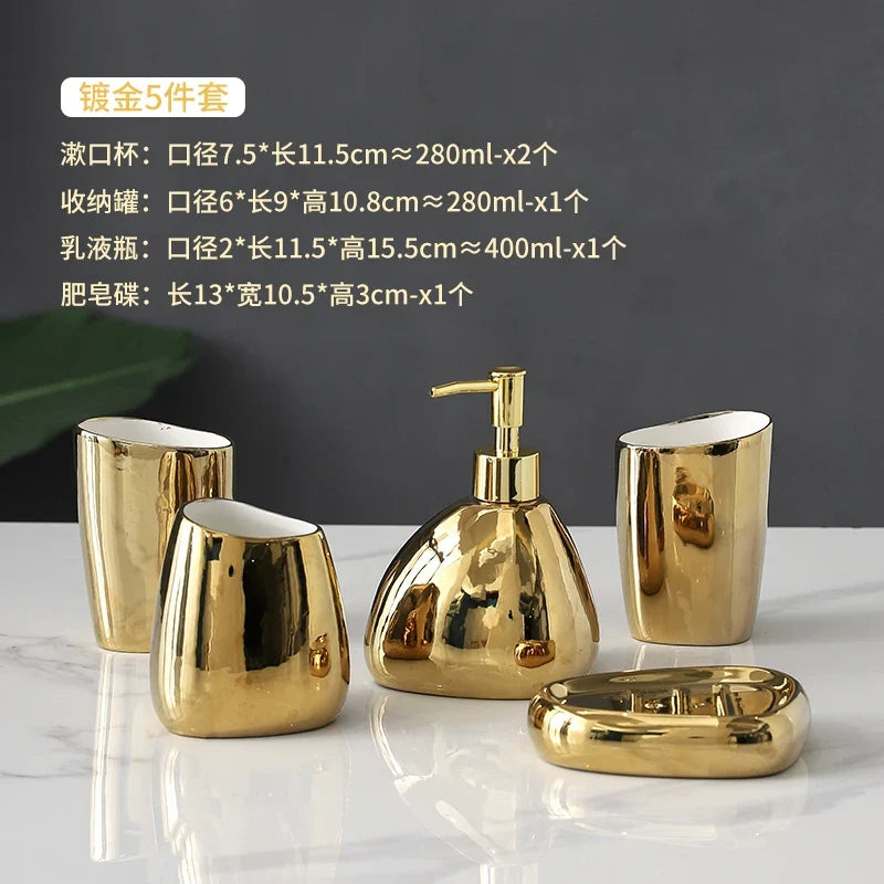 Ceramic bathroom accessories for interior decoration - 5-Piece Gold Set
