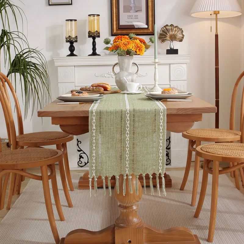 Bohemian Braided Table Runner with Artisanal Fringe Finish - 35X120cm 1pc
