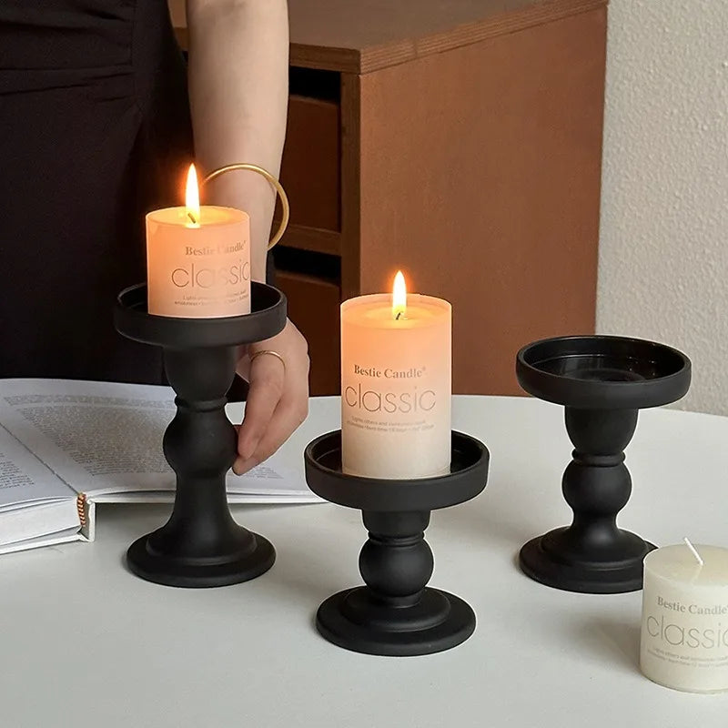 Roman Candle Holder, Retro Black Glass Ornament, Candle Aromatherapy Pedestal, French Home Atmosphere Decoration - view 2