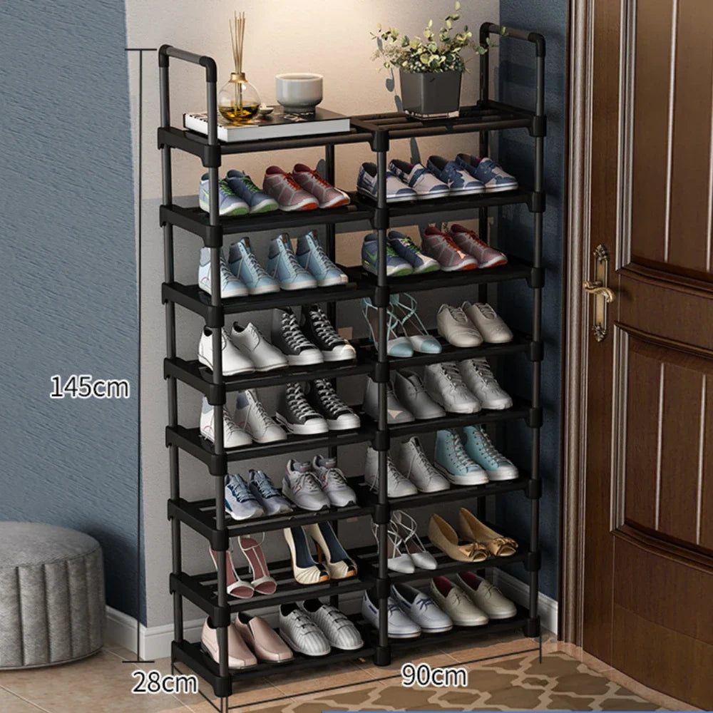 Large capacity metal shoe shelf with hooks and storage - view 5