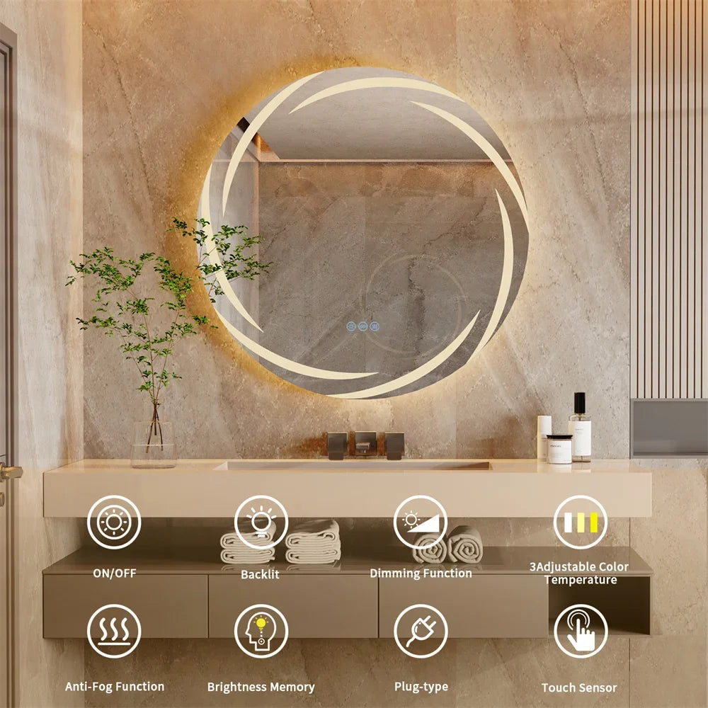 Circular backlit mirror with LED lighting - view 3