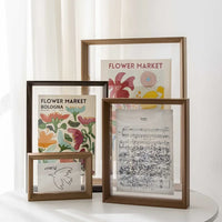 Double-sided photo frame in wood and acrylic for office