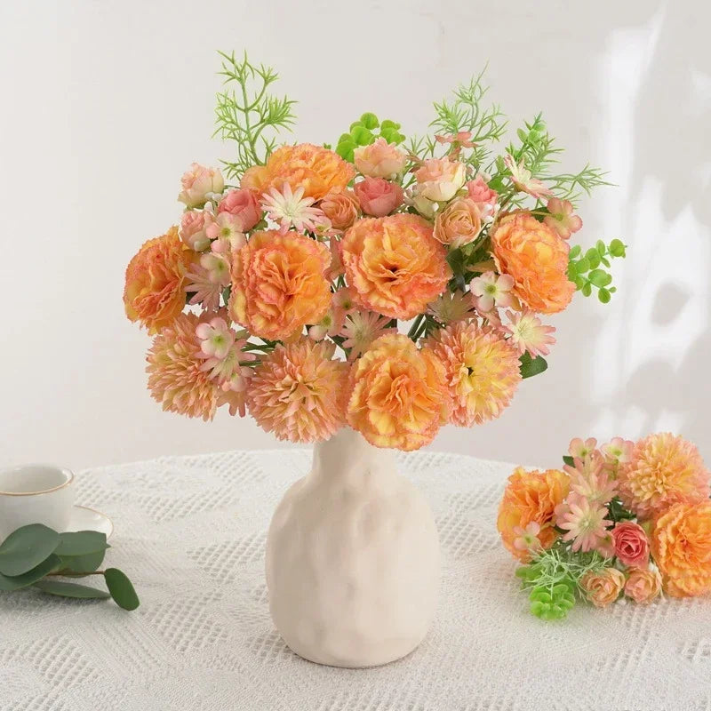 Bouquet of rose wines and silk carnations floral festive decoration - view 5