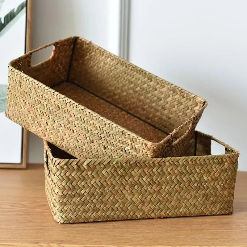 Weaving straw storage basket for organization