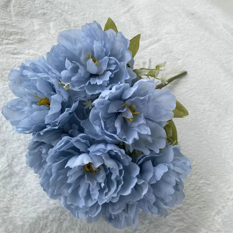 Bouquet of seven silk peonies for interior decoration and wedding - Light Blue