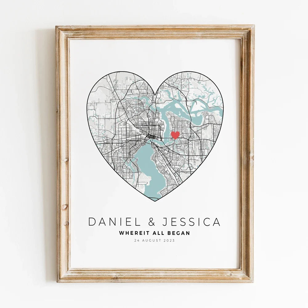 Personalized City Map Romantic Gift for Him, Design 7 - G1093-Style7 / 60x80cm Unframed