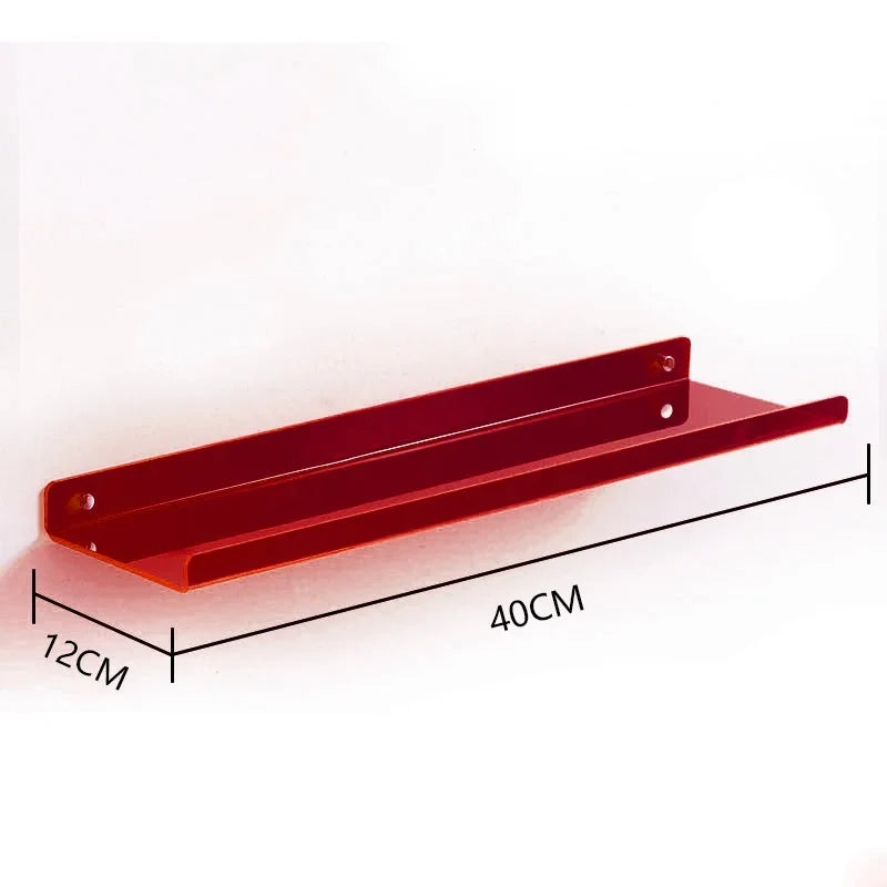 Transparent acrylic floating wall shelf for organized storage - Red 40x12cm